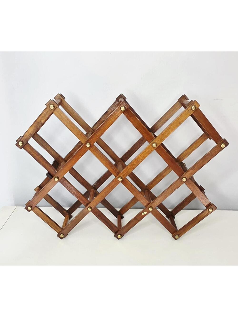 Vintage 1970s Accordion-Style Wooden Wine Rack